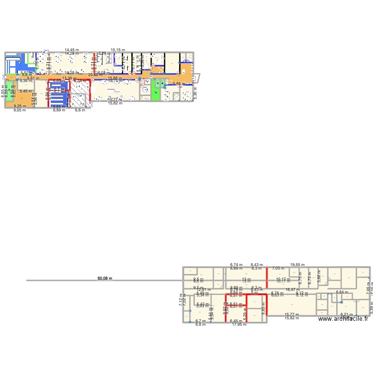 Bureaux AAA. Plan de 66 pièces et 1876 m2