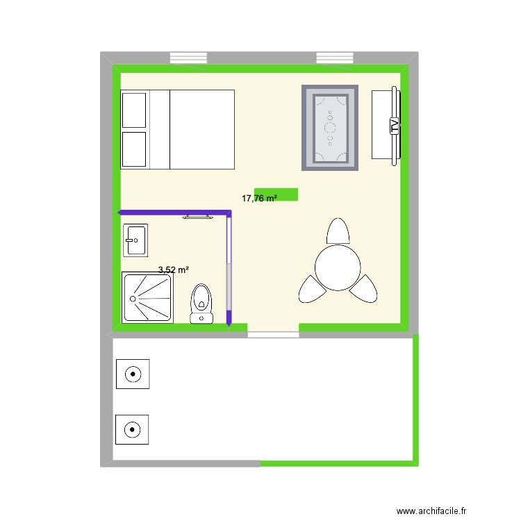 rouen. Plan de 2 pièces et 27 m2