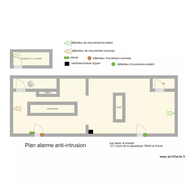 BAR TABAC LE FRANKLIN alarme. Plan de 