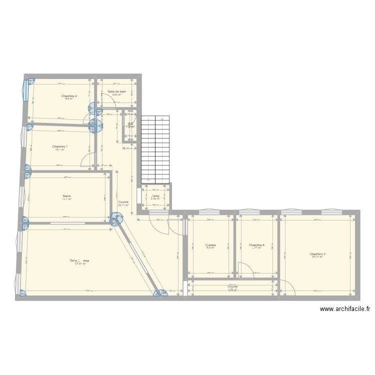 21_GAMBETTA_EXISTANT. Plan de 12 pièces et 135 m2