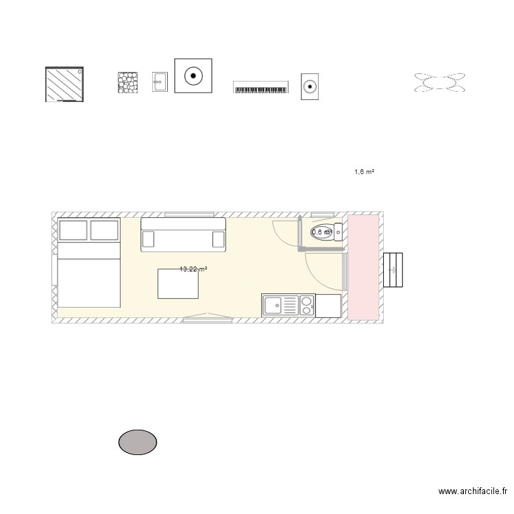 roulOTTE 650  r  faugier terrasse. Plan de 3 pièces et 15 m2