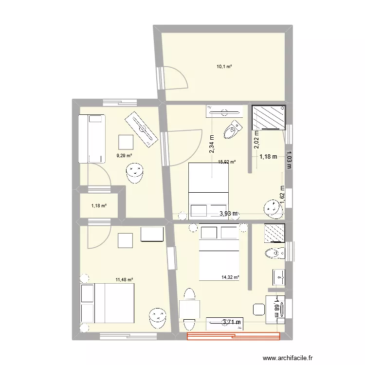 Chambres Etage Restaurant. Plan de 6  et 62 m²