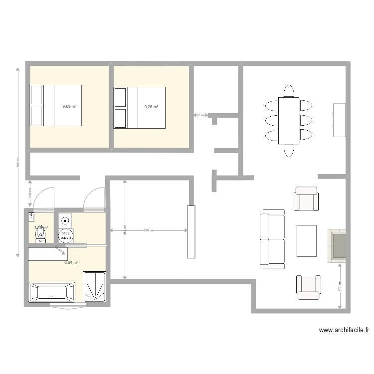 Villau . Plan de 4 pièces et 29 m2