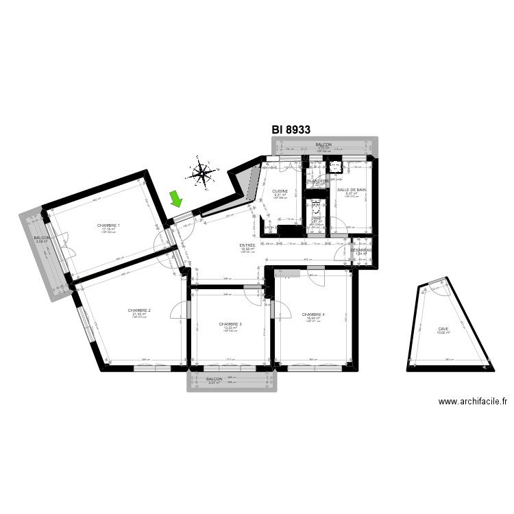 BI 8933. Plan de 19 pièces et 126 m2