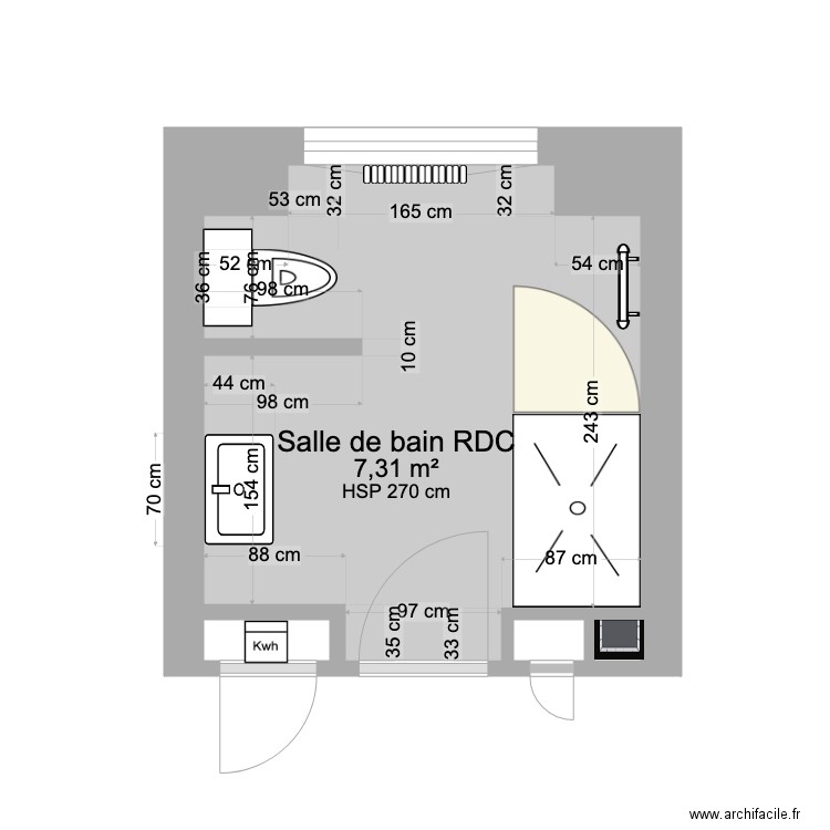 Projet SDB RDC . Plan de 3 pièces et 8 m2