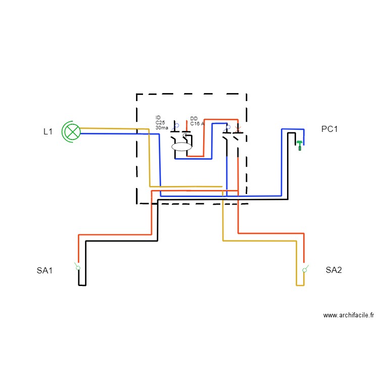 SCEMA MULTIFILAIRE SIMPLE ALLUMAGE ET PRISE ECLAIRAGE. Plan de 4 pièces et 0 m2