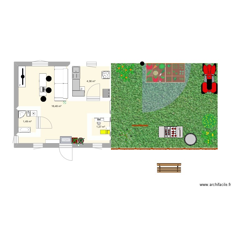 Ma maison et mon jardin Azirar Amine 2TNEC. Plan de 4 pièces et 24 m2