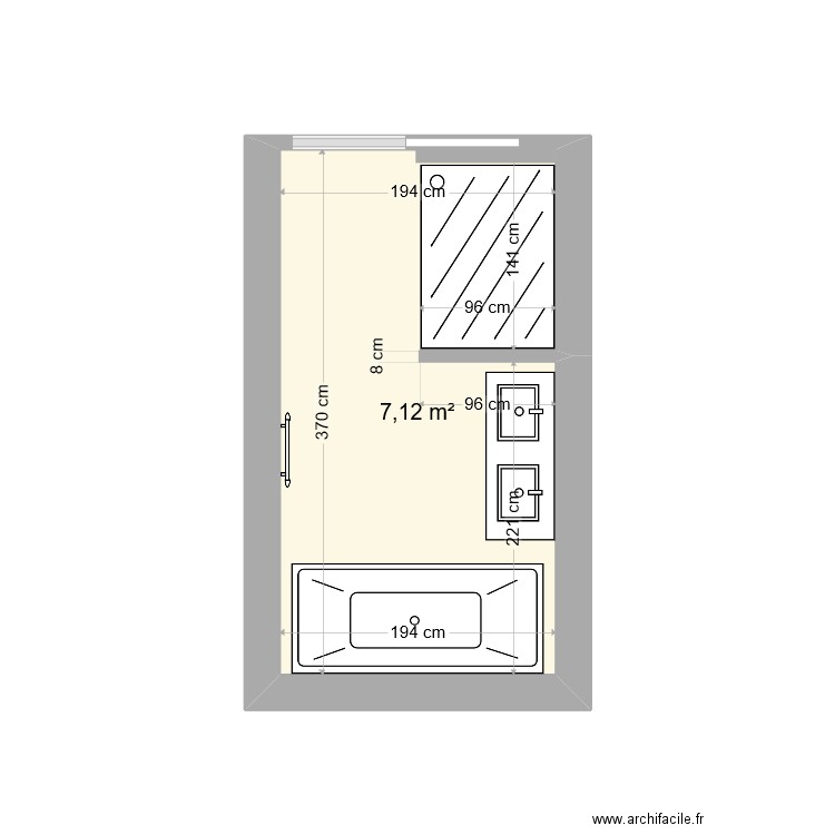 salle do bis. Plan de 1 pièce et 7 m2