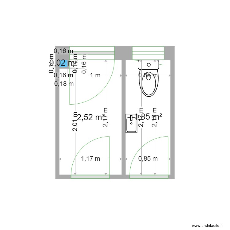 BENEDIC existant. Plan de 3 pièces et 4 m2