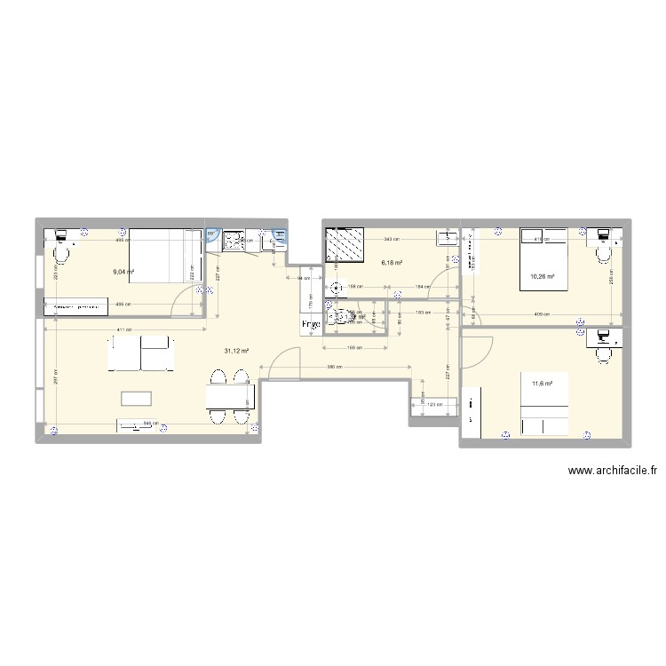 Argenteuil. Plan de 6 pièces et 70 m2