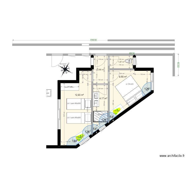 2 chambres Triangle old-new. Plan de 5 pièces et 31 m2