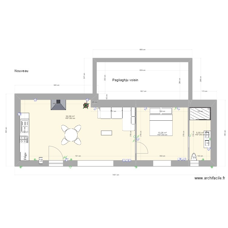 SOAVI pagliaghju nouveau2. Plan de 3 pièces et 51 m2