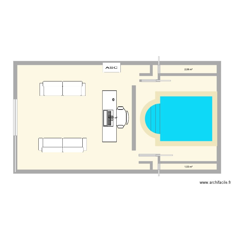 rez de chaussez . Plan de 3 pièces et 88 m2