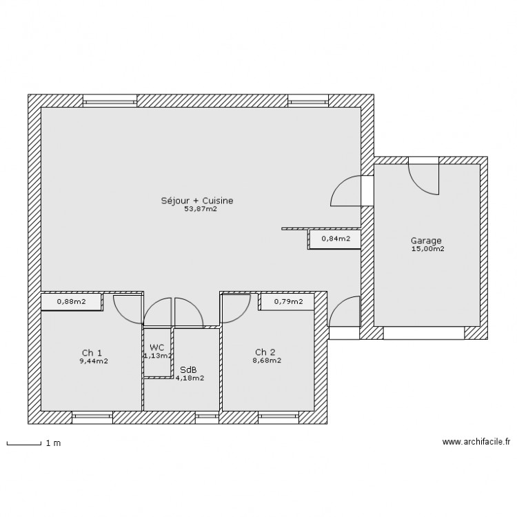 T3 plein pied. Plan de 0 pièce et 0 m2