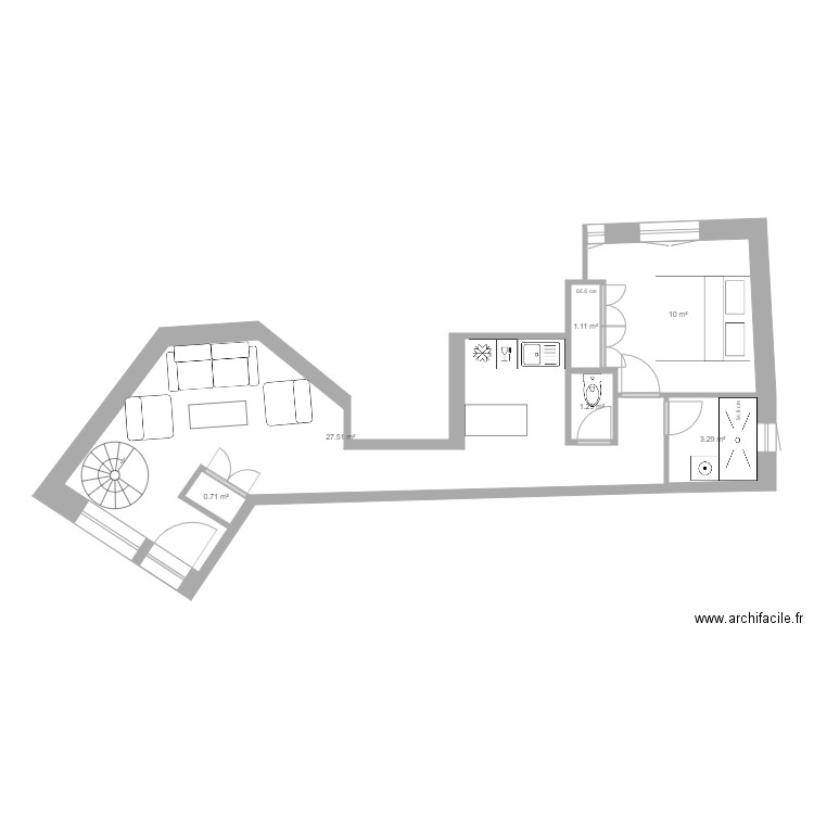 Laveran. Plan de 7 pièces et 54 m2