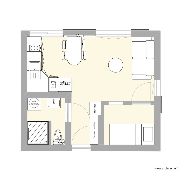 studio1. Plan de 2 pièces et 23 m2