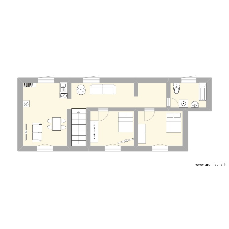 DOULLENS-18 place de la Gare-Appt n°2. Plan de 4 pièces et 24 m2