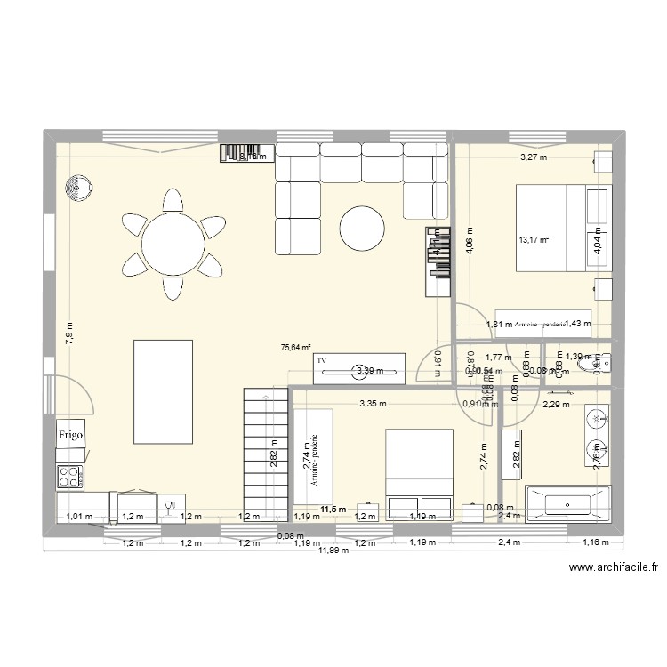 kairon 2 bichette. Plan de 2 pièces et 89 m2