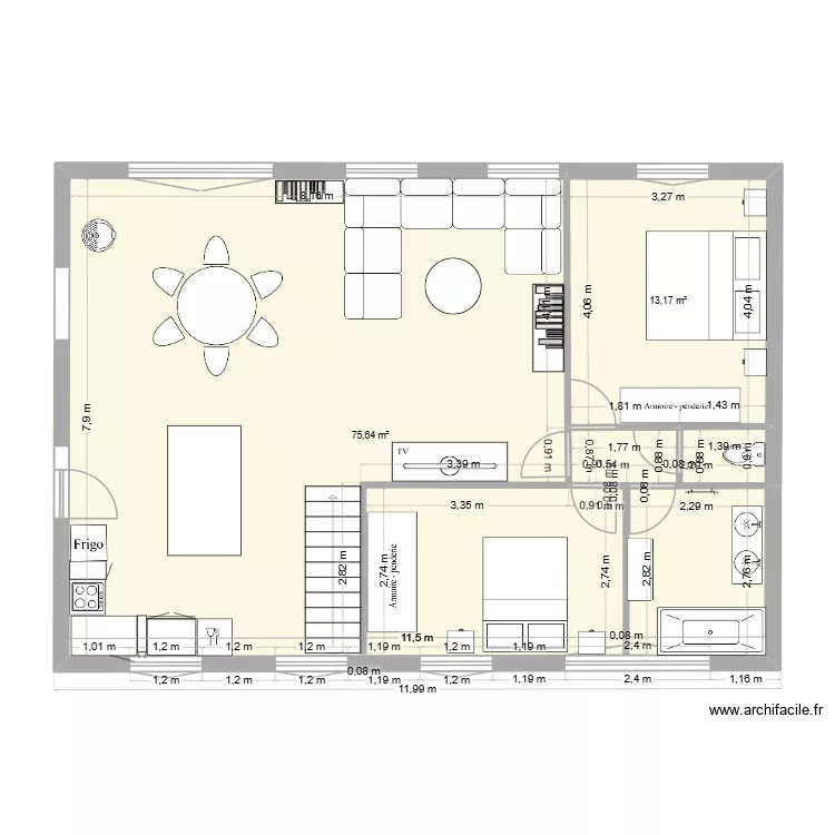 kairon 2 bichette. Plan de 2 pièces et 89 m²