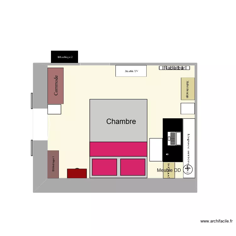 Ma chambre agenc&eacute;e v1. Plan de 1  et 10 m²