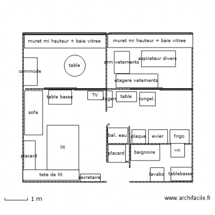 studio. Plan de 0 pièce et 0 m2