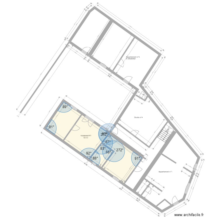 RdC Appartements -Aunis . Plan de 1 pièce et 52 m2
