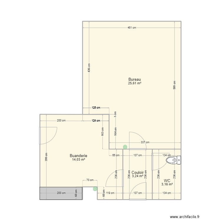 NB Réno - Bureau RDC. Plan de 4 pièces et 46 m2