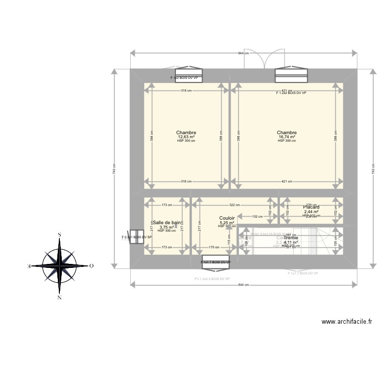 Vannier. Plan de 14 pièces et 91 m2