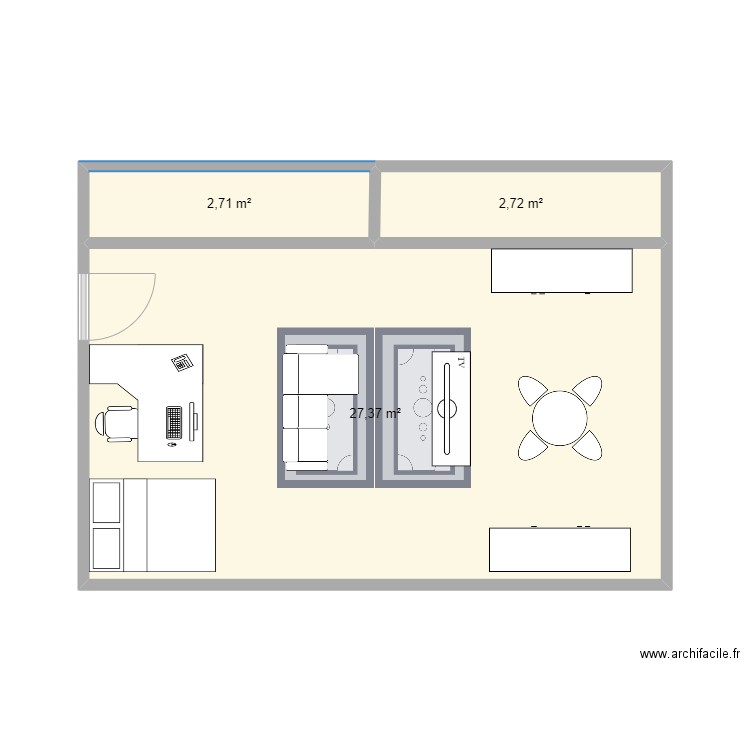 appartement . Plan de 3 pièces et 33 m2