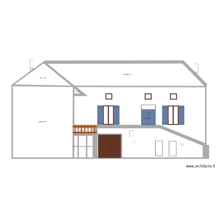 FACADE EST avant travaux. Plan de 0 pièce et 0 m2