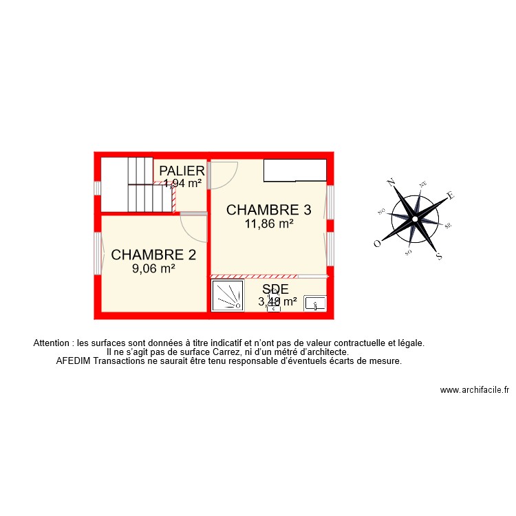 BI 8369 ETAGE . Plan de 5 pièces et 29 m2