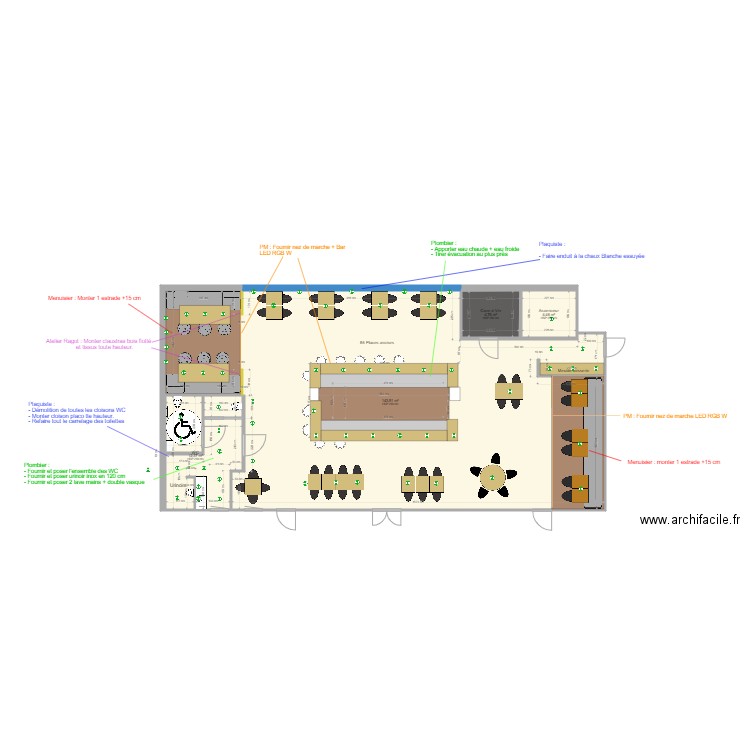 Descriptif travaux Café Bôem Craponne . Plan de 4 pièces et 166 m2