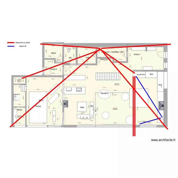 RDC Electrique passage de gaines principales. Plan de 