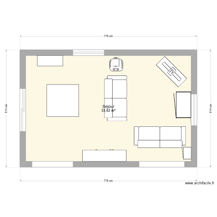 SEJOUR. Plan de 1 pièce et 34 m2