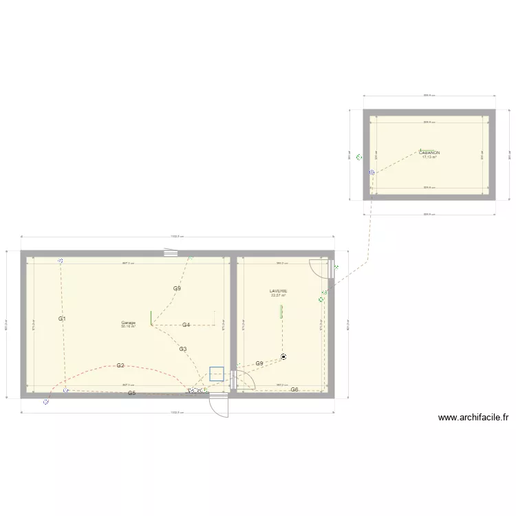Garage maison Malaf  sch&eacute;ma des prises. Plan de 