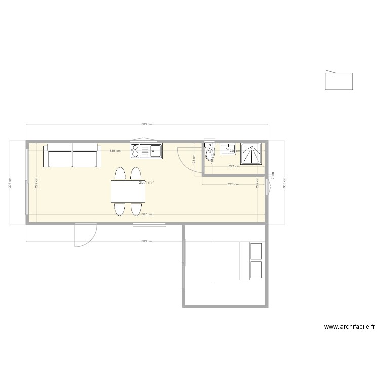 Simiane Sudio  7 avec extension. Plan de 1 pièce et 25 m2