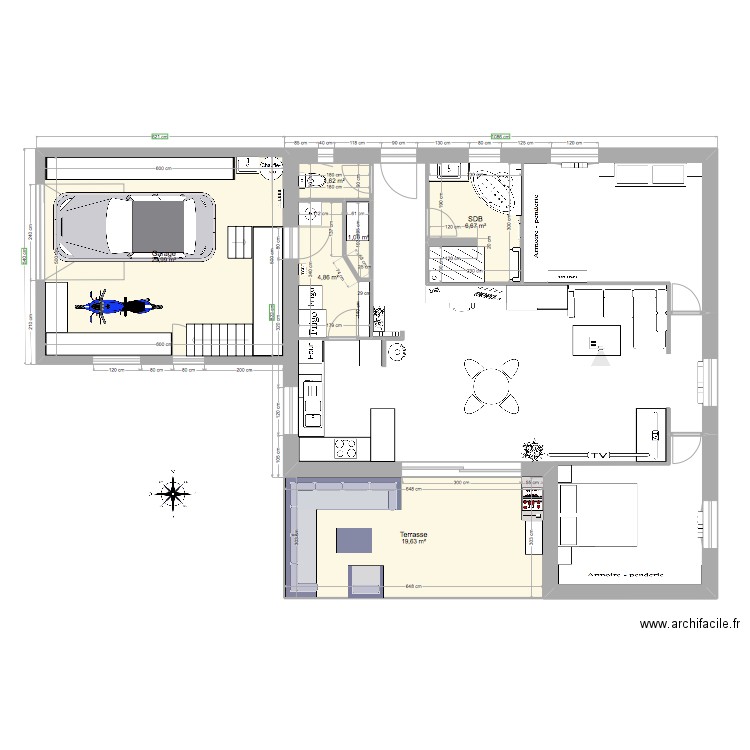 Meublé. Plan de 6 pièces et 64 m2