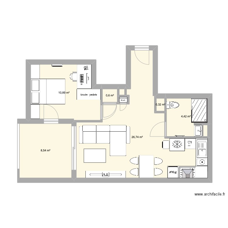 T2 Castelnau. Plan de 9 pièces et 52 m2