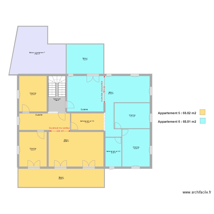 Labenne 1er etage projeté. Plan de 12 pièces et 208 m2