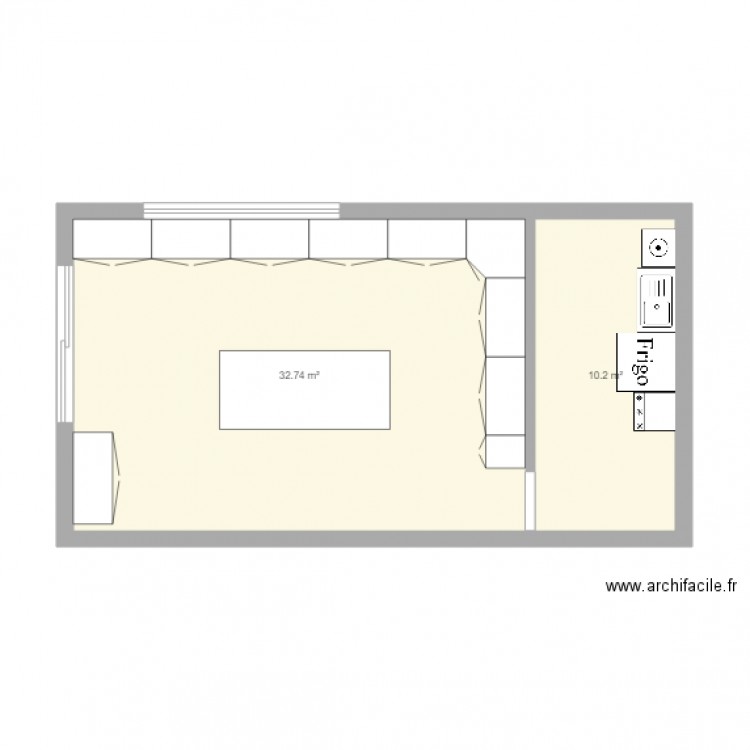 cuisine lolo. Plan de 2 pièces et 43 m2