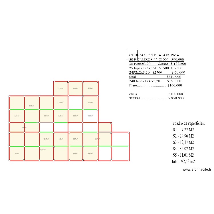 parcela 2. Plan de 20 pièces et 69 m2