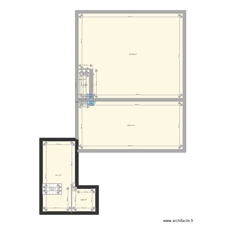 Cabane l parents bb haut plus extension . Plan de 15 pièces et 175 m2