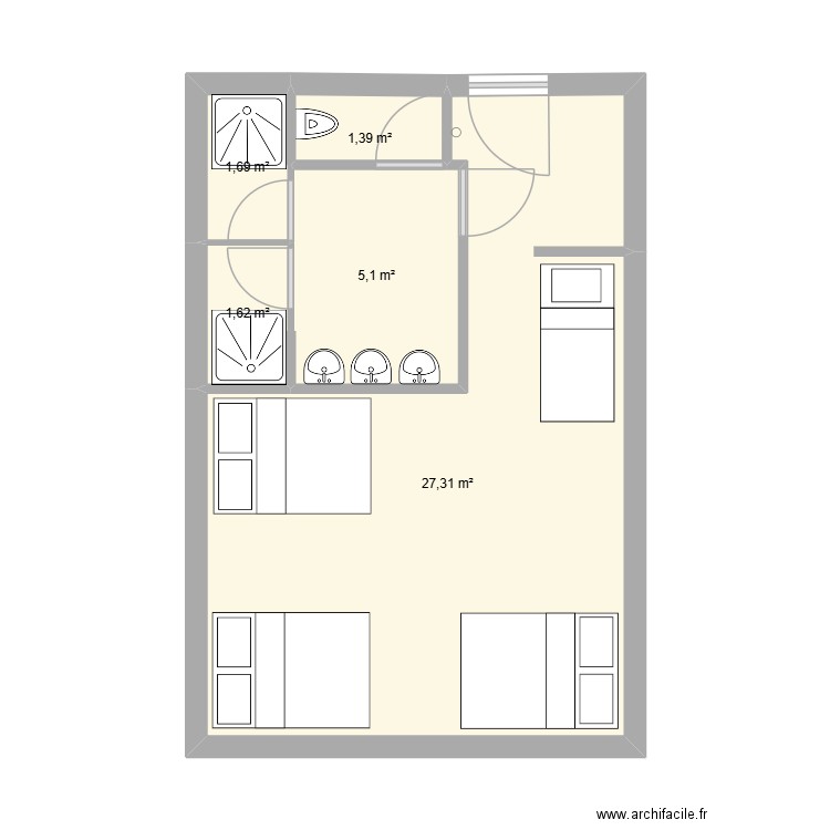 dortoir 1. Plan de 5 pièces et 37 m2