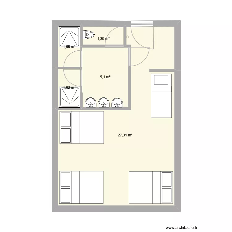 dortoir 1. Plan de 5  et 37 m²