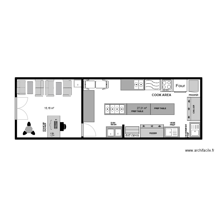 HAMAD. Plan de 2 pièces et 42 m2