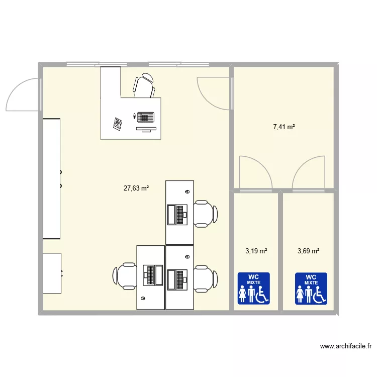 Batiment Modulaire Accueil. Plan de 4  et 42 m²
