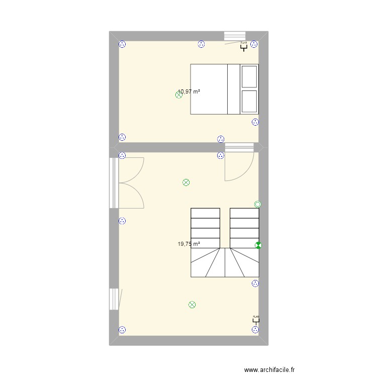1er etage. Plan de 2 pièces et 31 m2