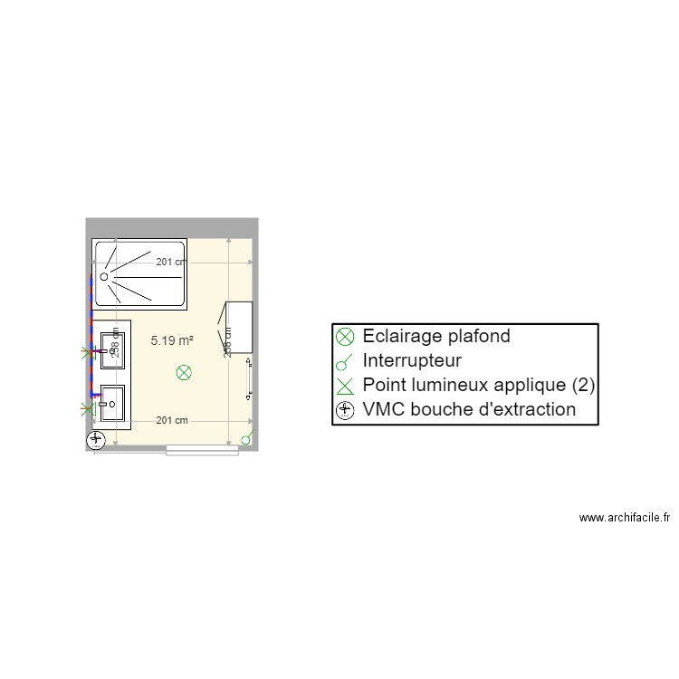 SDB. Plan de 1 pièce et 5 m2