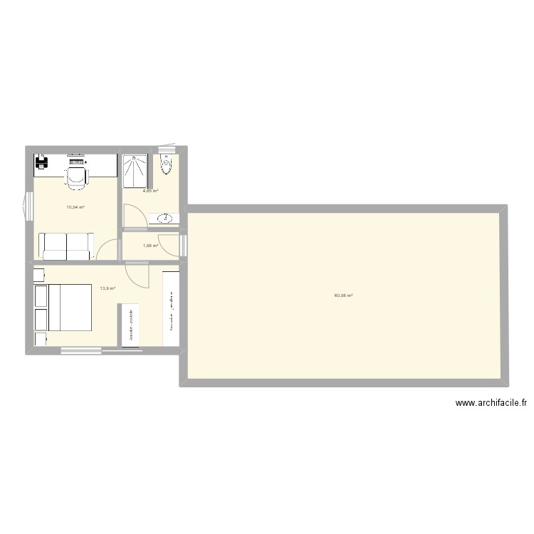 Extension 1. Plan de 5 pièces et 92 m2