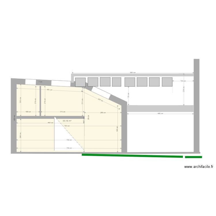 Atelier Coupe V5. Plan de 1 pièce et 33 m2